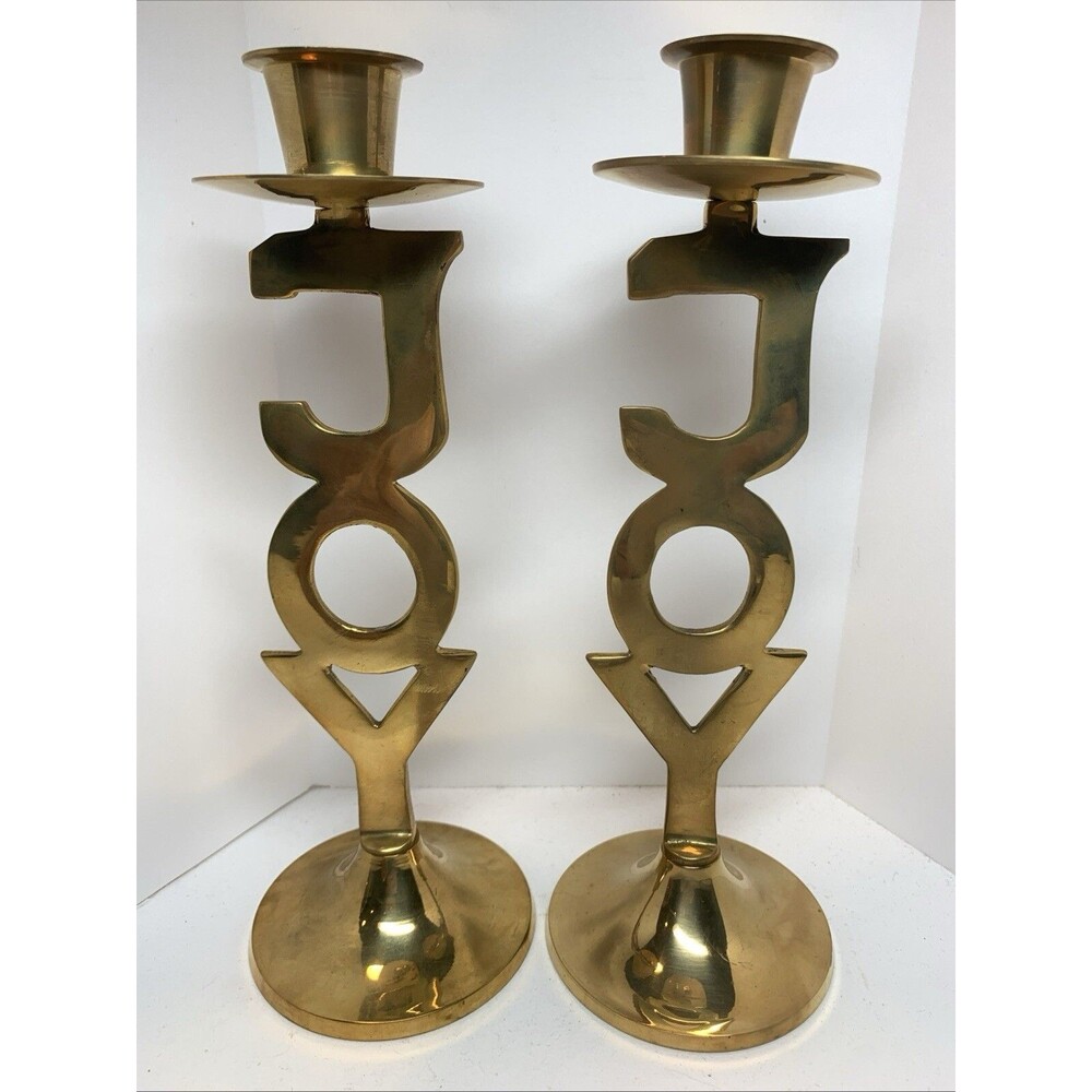 Vintage Set of 2 International Silver Co Solid Brass Christmas Candle Sticks 8"